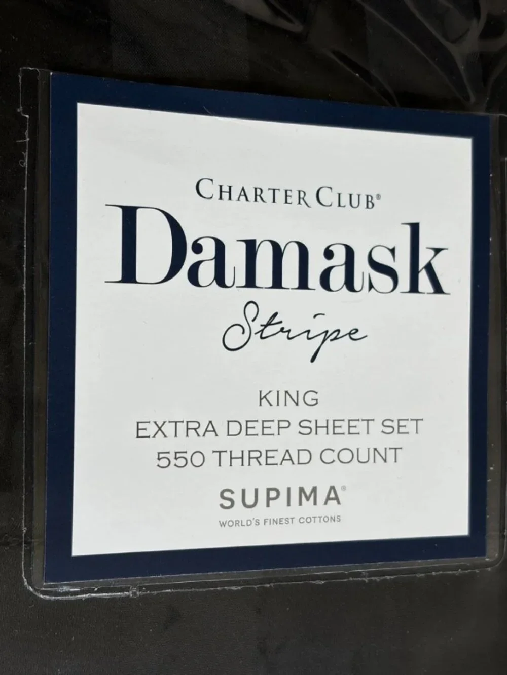 new BLACK STRIPE Charter Club Damask 550TC 100% Cotton KING EXTRA DEEP Sheet Set